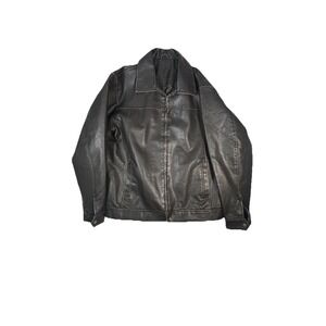 Faux Leather Jacket Mens Large Black Full‎ Zip Moto Padded Lined Casual Winter